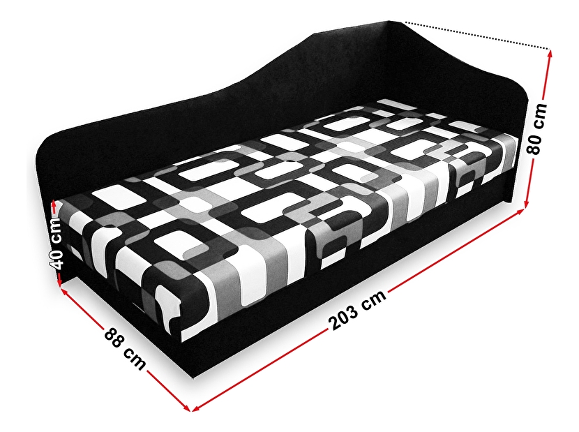 Jednostruki krevet (ležaj) 80 cm Lady 87 (Crna 39 + Gusto 12) (D) 