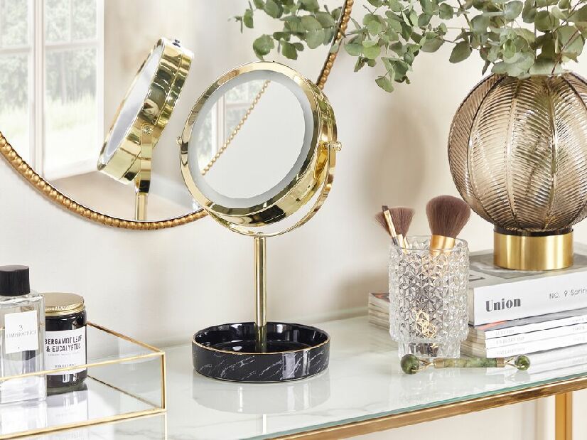 Kozmetičko ogledalo Shevaun (zlatna + crna) (s LED rasvjetom)