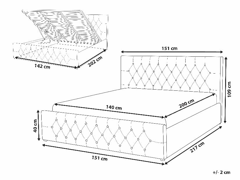 Bračni krevet 140 cm AMESIA (bež) (s podnicom i prostorom za odlaganje)