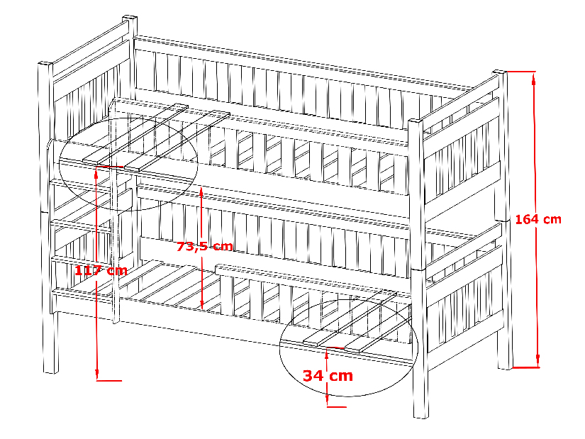 Dječji krevet 90 x 200 cm KARLA (s podnicom i prostorom za odlaganje) (bukva)