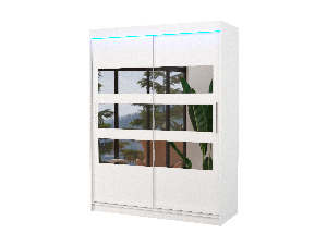 Ormar za garderobu Fioren (bijela) (s LED rasvjetom) (s ogledalom)