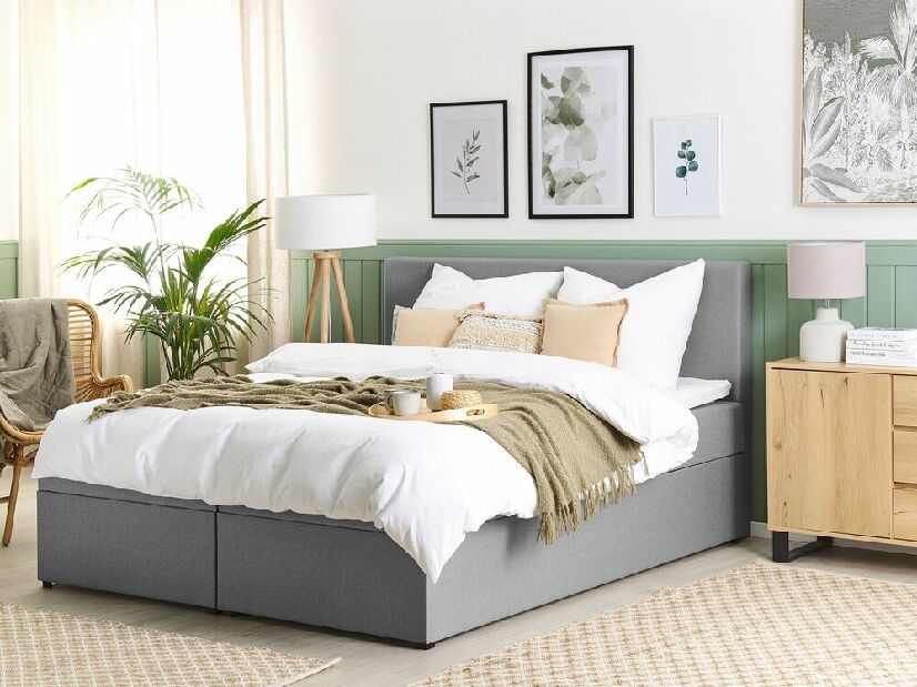 Bračni krevet Boxspring 180 cm SENNOR (s madracima i prostorom za odlaganje) (siva)