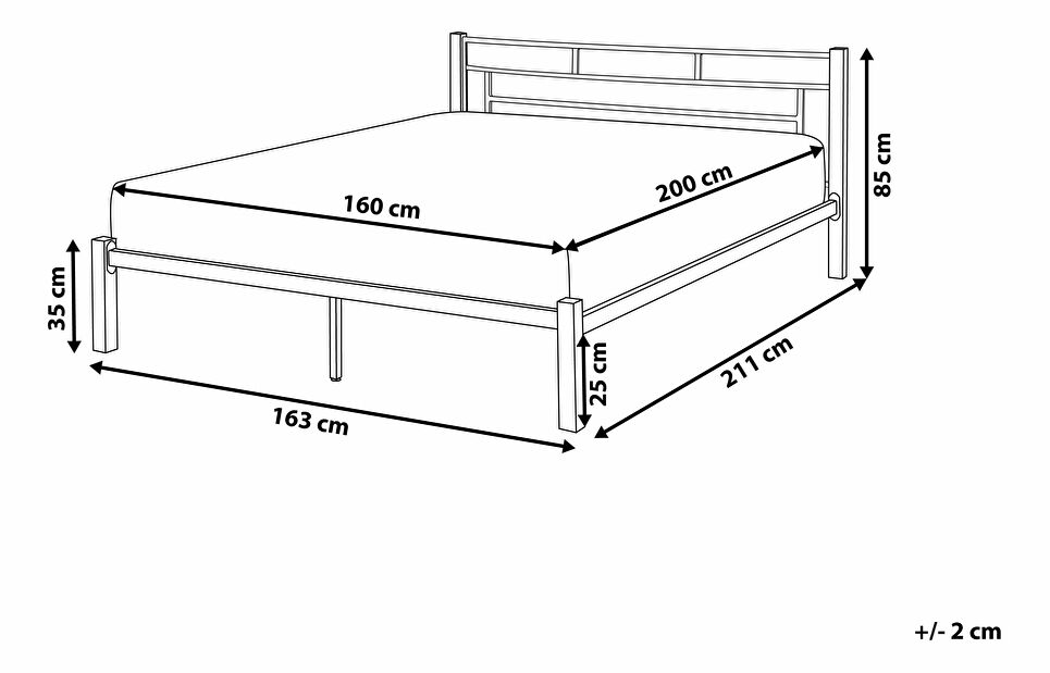 Bračni krevet 160 cm GARRONE (s podnicom) (crna)