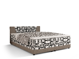 Bračni krevet  Boxspring 160 cm Linda (uzorak + sivo smeđa) (s madracem i prostorom za odlaganje) *rasprodaja