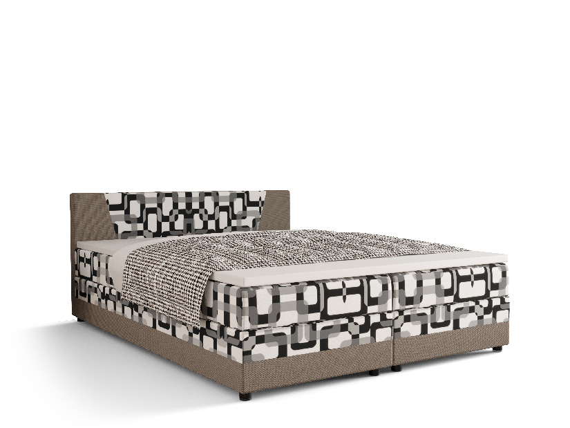 Bračni krevet Boxspring 160 cm Linda Comfort (uzorak + sivo smeđa) (s madracem i prostorom za odlaganje)