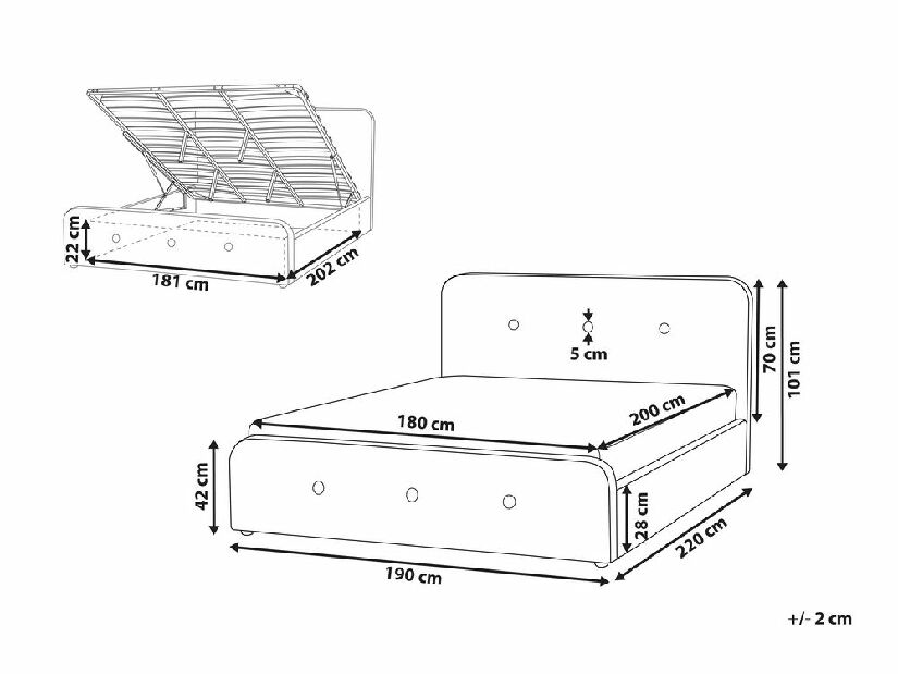 Bračni krevet 180 cm ROME (s podnicom i prostorom za odlaganje) (siva)