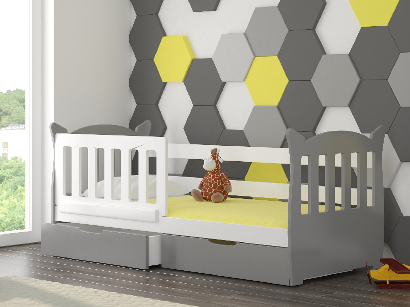 Dječji krevet 160x75 cm Lenka (s podnicom i madracem) (bijela + siva)