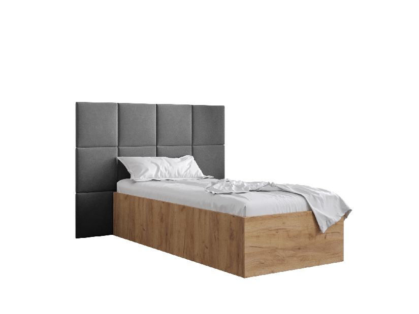 Jednostruki krevet s tapeciranim uzglavljem 90 cm Brittany 4 (hrast craft zlatni + siva) (s podnicom)