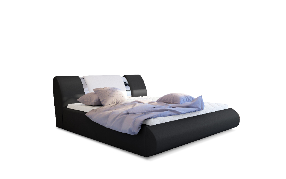 Bračni krevet 180 cm Fabio (crna + bijela) (s podnicom i prostorom za odlaganje)