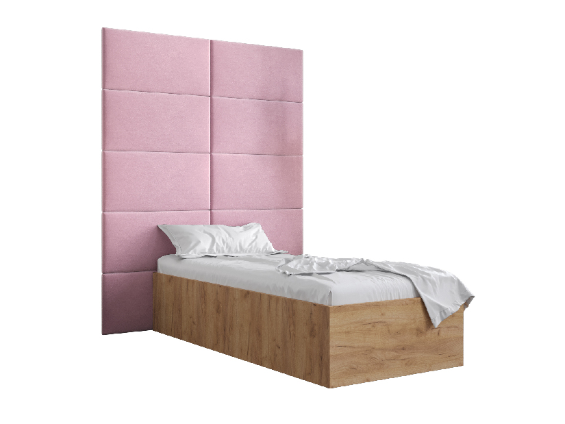 Jednostruki krevet s tapeciranim uzglavljem 90 cm Brittany 1 (hrast craft zlatni + ružičasta) (s podnicom)