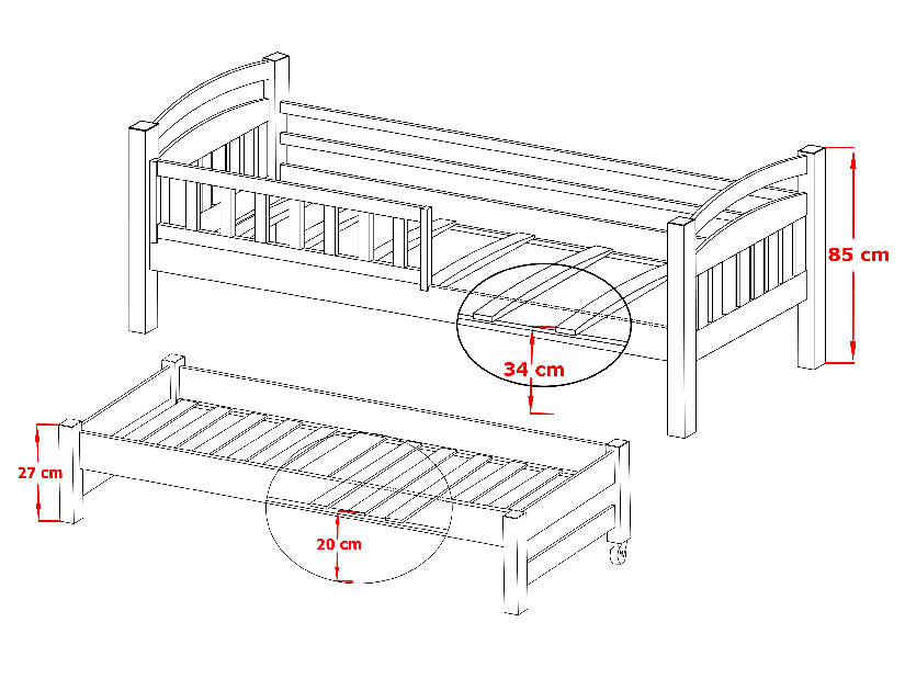 Dječji krevet 90 x 200 cm GLYNDA (s podnicom i prostorom za odlaganje) (borovina)