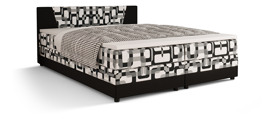 Bračni krevet Boxspring 180 cm Linda Comfort (uzorak + crna) (s madracem i prostorom za odlaganje)