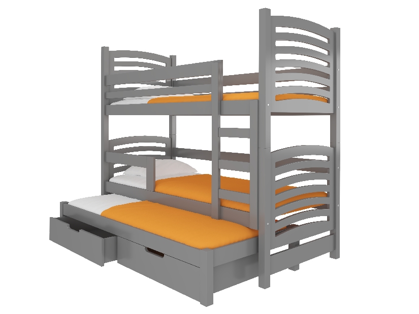 Dječji krevet na kat 180x75 cm Stanislava (s podnicom i madracem) (siva)