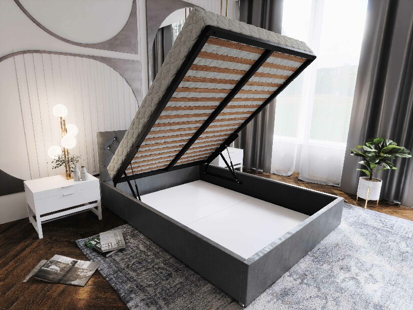 Bračni krevet 160 cm Kerry (tamnosiva) (s podnicom i prostorom za odlaganje)