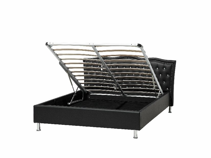 Bračni krevet 140 cm MATH (s podnicom i prostorom za odlaganje) (crna)
