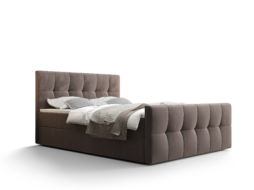 Bračni krevet Boxspring 160 cm Macheta Comfort (smeđa) (s madracem i prostorom za odlaganje)
