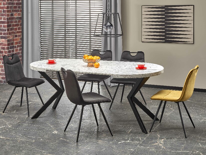 Blagovaonski stol na razvlačenje 100-250 cm Pepeera (mramor bijeli + crna) (za 6 do 8 osoba)