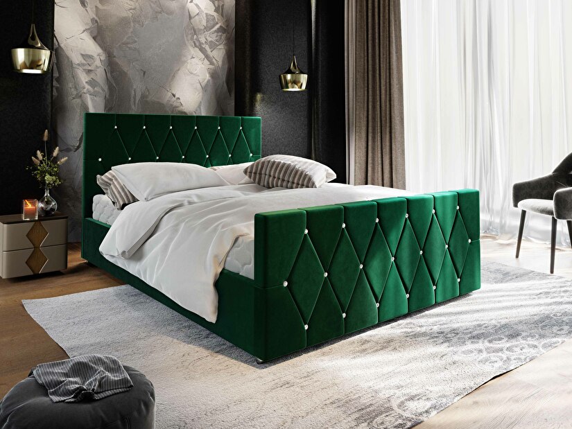 Bračni krevet 140 cm Illa (tamnozelena) (s podnicom i prostorom za odlaganje)