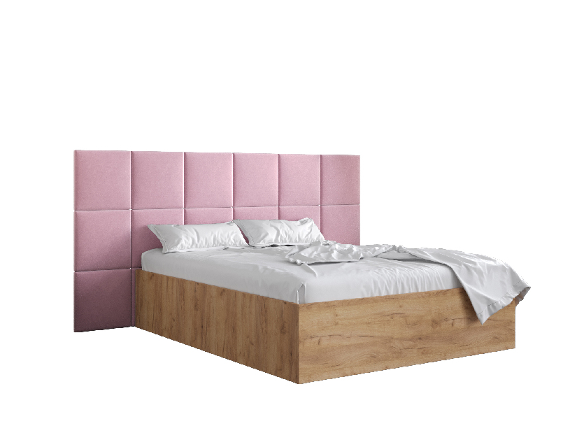 Bračni krevet s tapeciranim uzglavljem 160 cm Brittany 4 (hrast craft zlatni + ružičasta) (s podnicom)