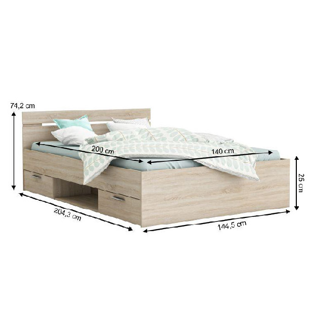 Bračni krevet 140 cm Myriam (hrast sonoma) *rasprodaja