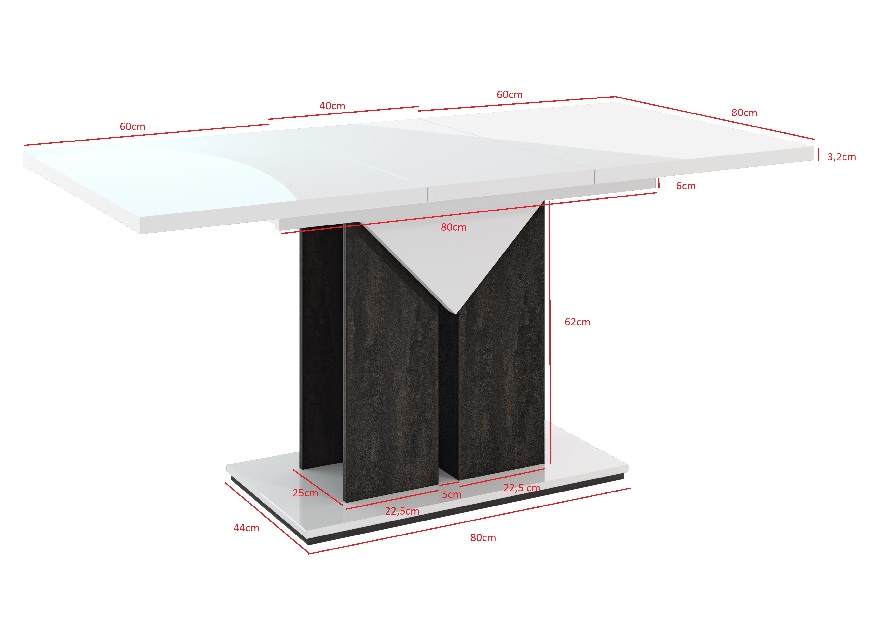 Blagovaonski stol Tarni (bijeli sjaj + tamnosiva) (za 4 do 6 osoba)