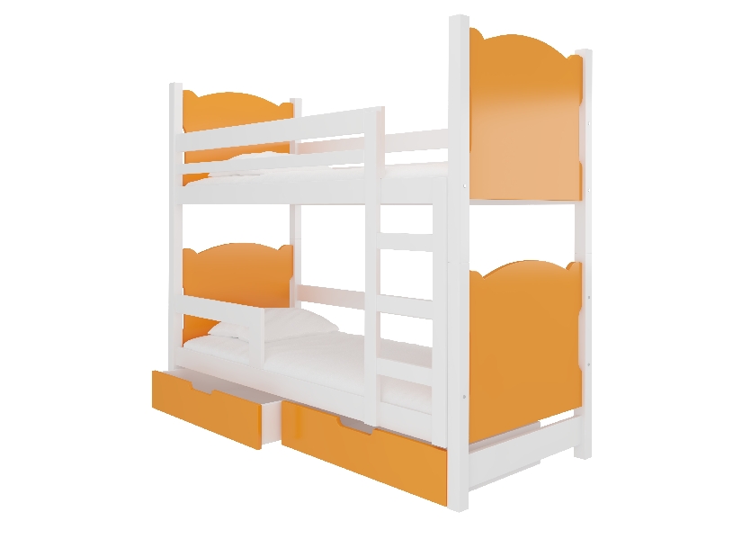 Dječji krevet na kat 180x75 cm Marryann (s podnicom i madracem) (bijela + narančasta)