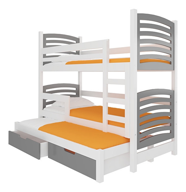 Dječji krevet na kat 180x75 cm Stanislava (s podnicom i madracem) (bijela + siva)
