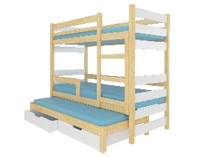 Dječji krevet na kat 180x75 cm Karin (s podnicom i madracem) (bor + bijela)