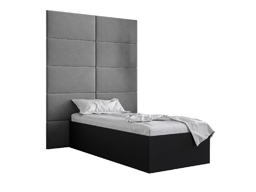 Jednostruki krevet s tapeciranim uzglavljem 90 cm Brittany 1 (crna mat + siva) (s podnicom)