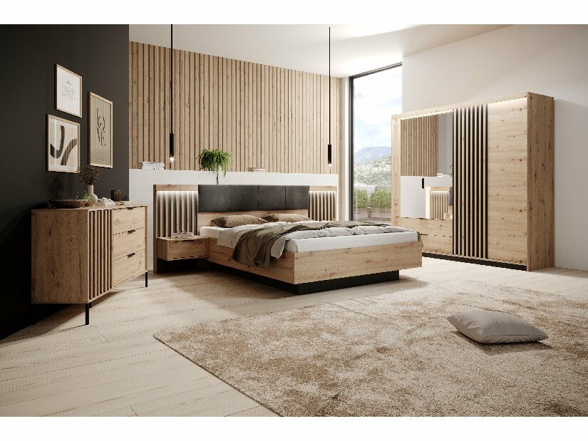 Bračni krevet 160 cm Tallin (s prostorom za odlaganje) (bez madraca i podnice) (hrast artisan + antracit)