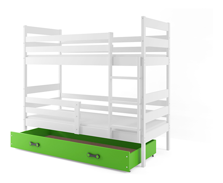 Krevet na kat 90 x 200 cm Eril B (bijela + zelena) (s podnicom, madracem i prostorom za odlaganje)