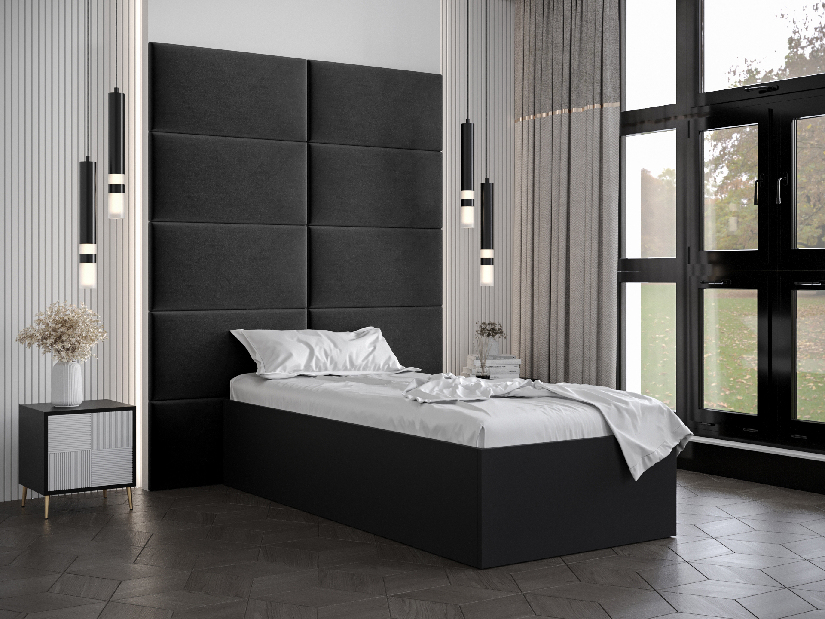 Jednostruki krevet s tapeciranim uzglavljem 90 cm Brittany 1 (crna mat + crna) (s podnicom)