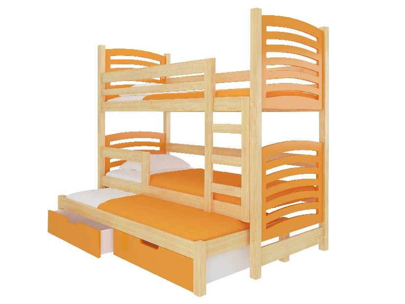 Dječji krevet na kat 180x75 cm Stanislava (s podnicom i madracem) (bor + narančasta)