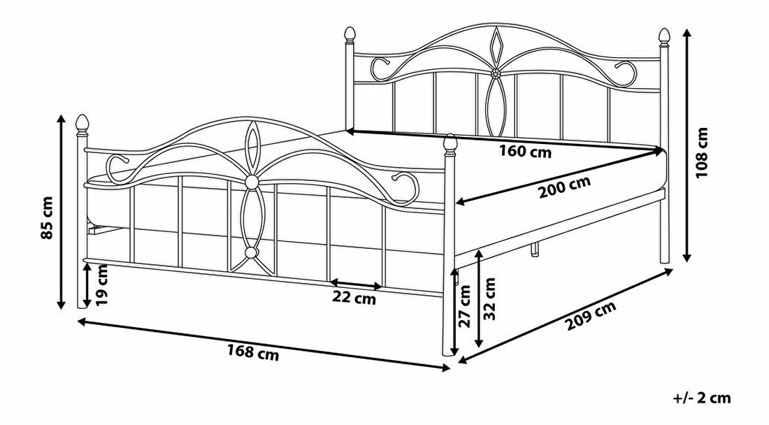 Bračni krevet 160 cm Aicha (crna) (s podnicom)
