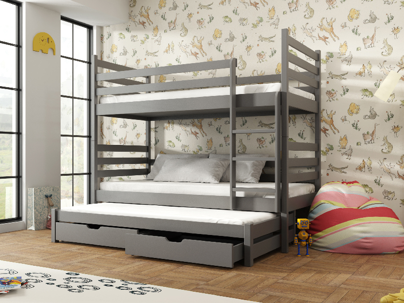 Dječji krevet 90 x 200 cm TORI (s podnicom i prostorom za odlaganje) (grafit)