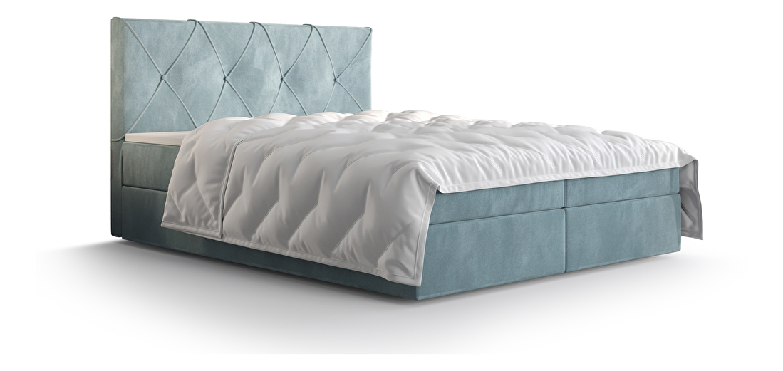 Bračni krevet Boxspring 160 cm Athena Comfort (sivo-plava) (s madracem i prostorom za odlaganje)
