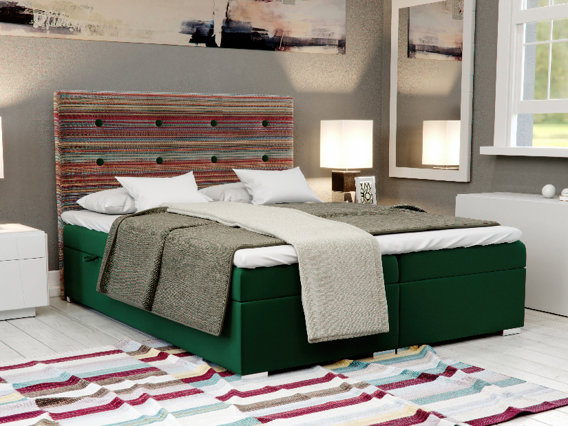 Bračni krevet Boxspring 180 cm Rinoletto (tamno zelena + šareno) (s prostorom za odlaganje)