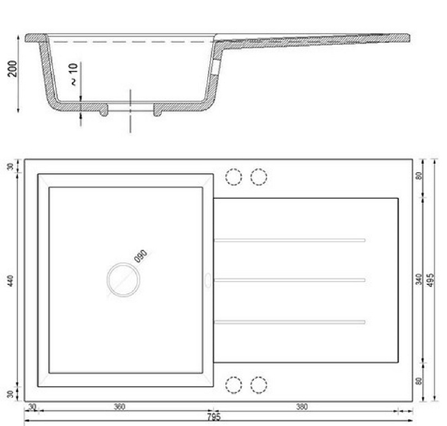 Kuhinjski sudoper Ruxom (bež) (sa 3 otvora za baterije) (L)