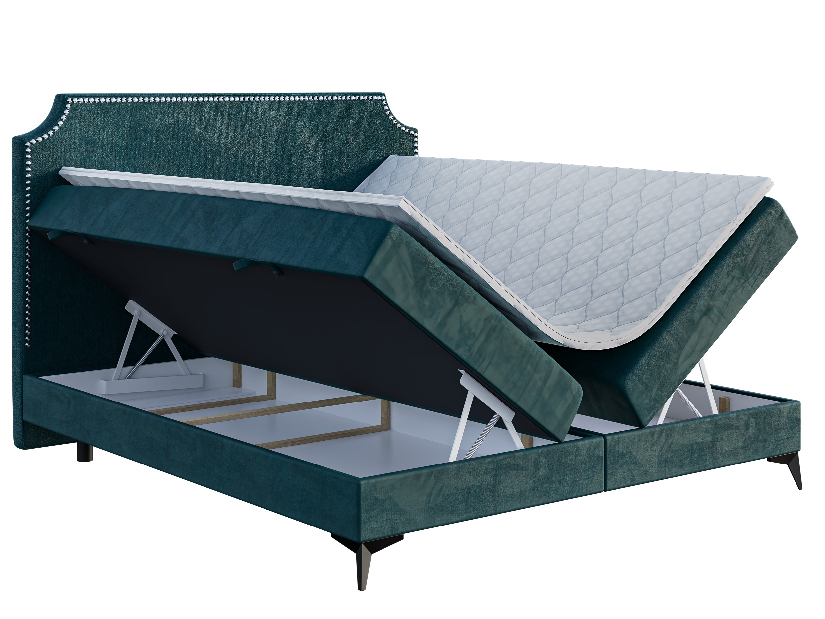 Bračni krevet Boxspring 160 cm Lexa (morska) (s madracem i prostorom za odlaganje)