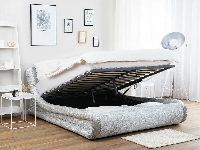 Bračni krevet 180 cm Anais (srebrna) (s podnicom) (s prostorom za odlaganje)