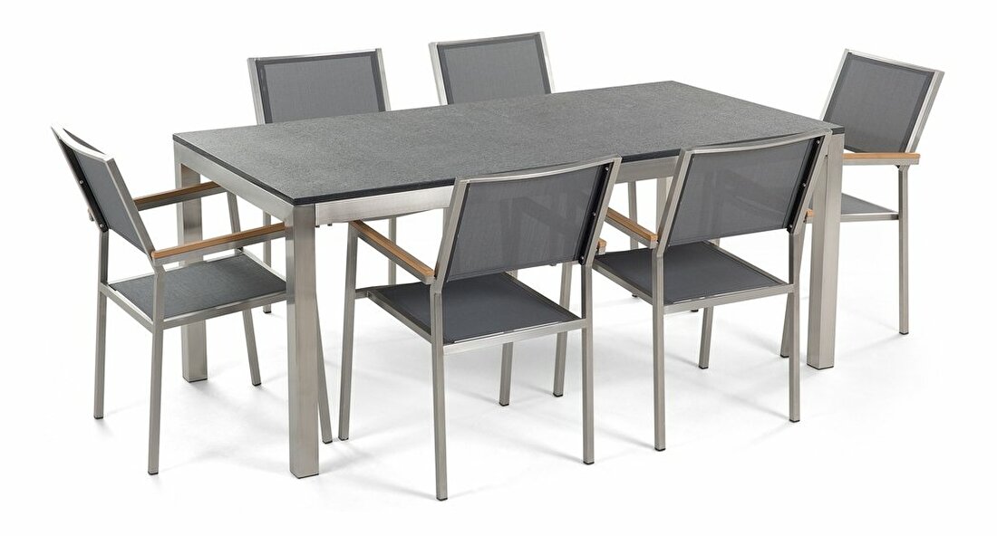 Vrtni blagovaonski set Grosso (siva + grafit) (sive stolice) (za 6 osoba) (granit)