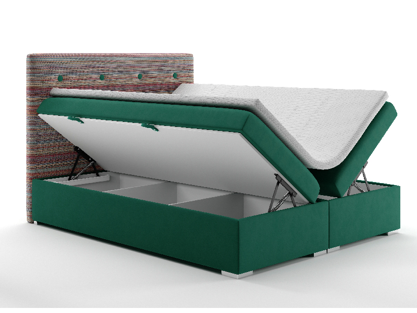 Bračni krevet Boxspring 180 cm Rinoletto (tamno zelena + šareno) (s prostorom za odlaganje)