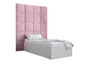 Jednostruki krevet s tapeciranim uzglavljem 90 cm Brittany 3 (bijela mat + ružičasta) (s podnicom)