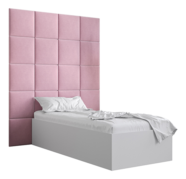 Jednostruki krevet s tapeciranim uzglavljem 90 cm Brittany 3 (bijela mat + ružičasta) (s podnicom)
