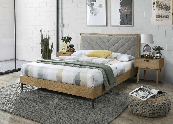 Bračni krevet 160 cm Margerie (siva + prirodna + crna) (s podnicom)