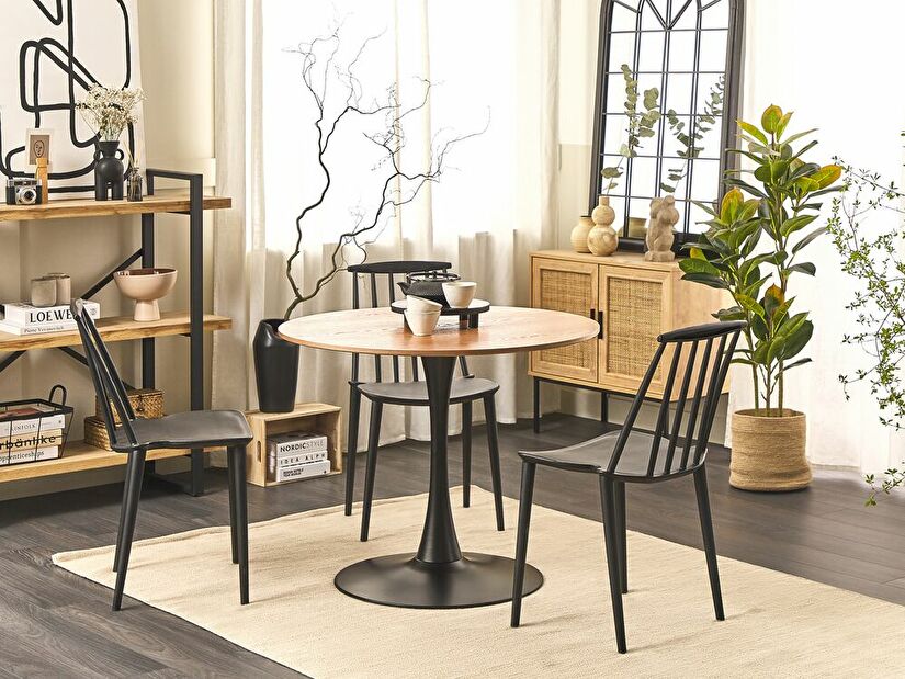 Okrugli blagovaonski stol Berylle (svijetlo drvo + crna) (za 4 osobe )