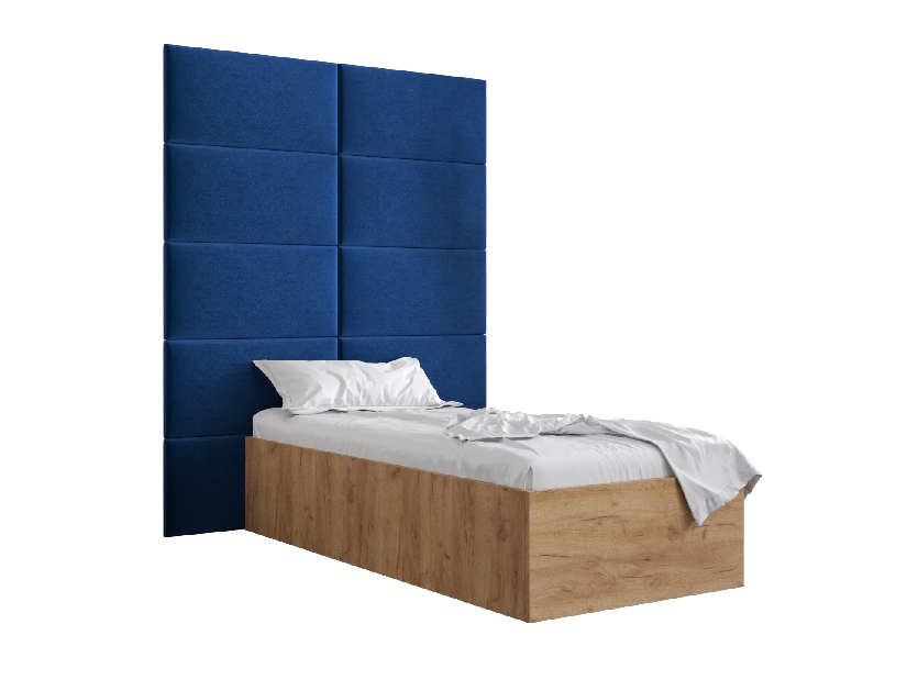 Jednostruki krevet s tapeciranim uzglavljem 90 cm Brittany 1 (hrast craft zlatni + plava) (s podnicom)