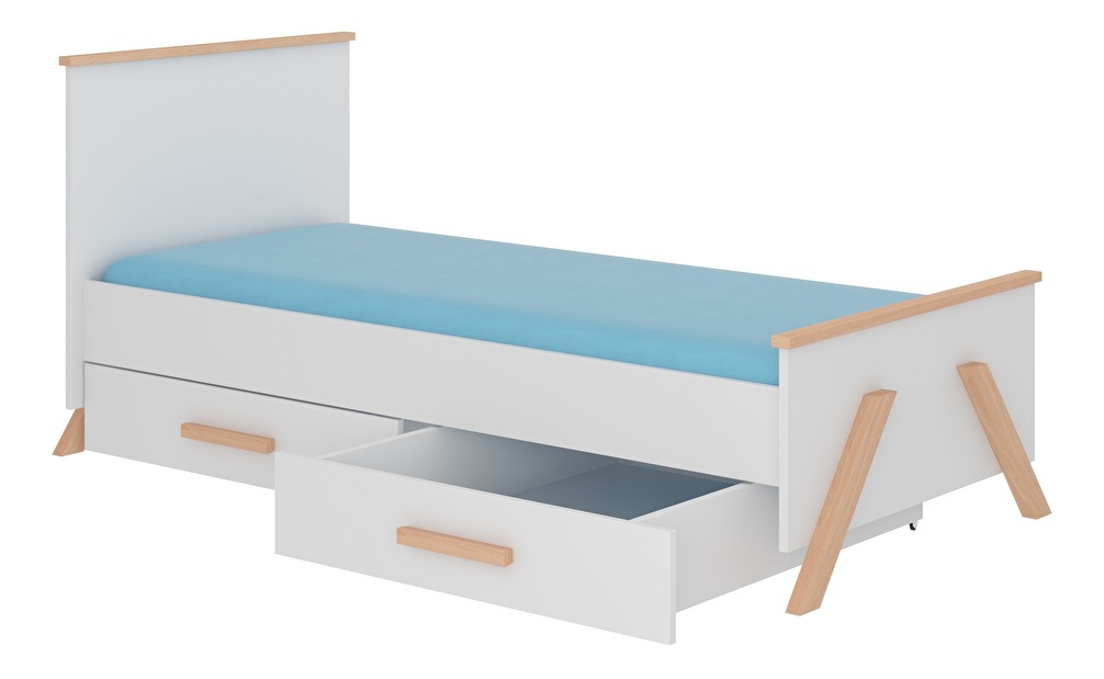 Dječji krevet 200x90 cm Karolina (s podnicom i madracem) (prirodna bukva + bijela)