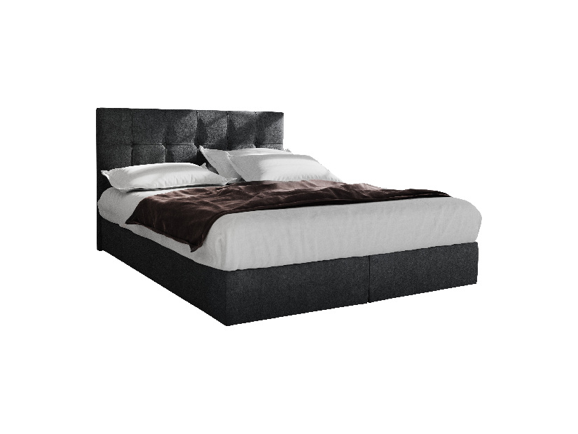 Bračni krevet Boxspring 160 cm Porto (crna) (s madracem i prostorom za odlaganje)