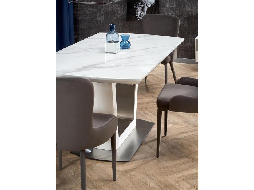 Blagovaonski stol na razvlačenje 160-200 cm Birgit (mramor bijeli) (za 6 do 8 osoba)